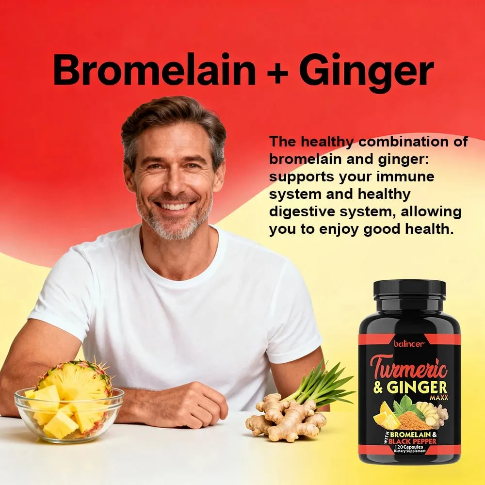 Capsules de curcumine de curcuma biologique avec gingembre, soutien des articulations, muscles, cardiovasculaire, cognitif, digestif et bien-être immunitaire — image 2