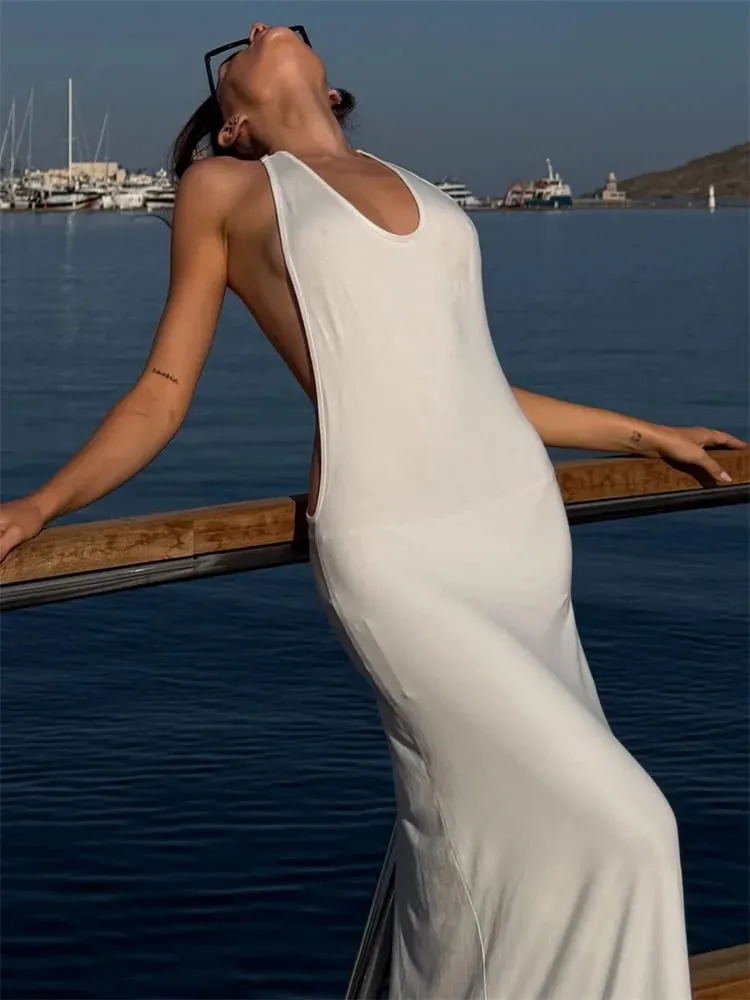 Tossy Women Halter Backless Bodycon Maxi Dress Open Back Spaghetti Strap Gold Ring Evening Party Gown Summer Beach Long Dress — image 7