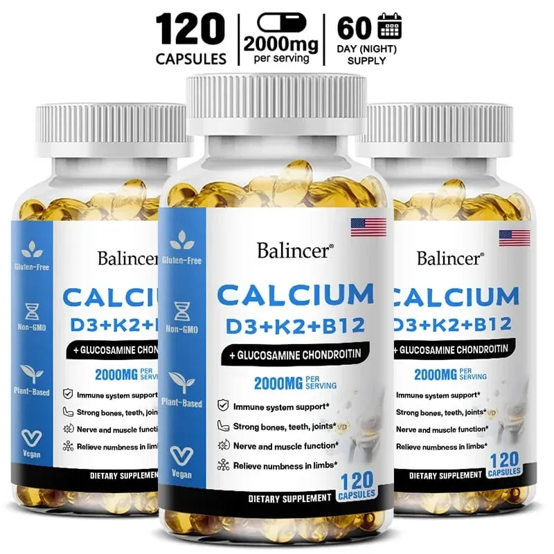 Balincer Vitamin D3+K2+B12 2000mg Capsules for Bone Immune and Calcium Support 120 Capsules Non-GMO — image 1