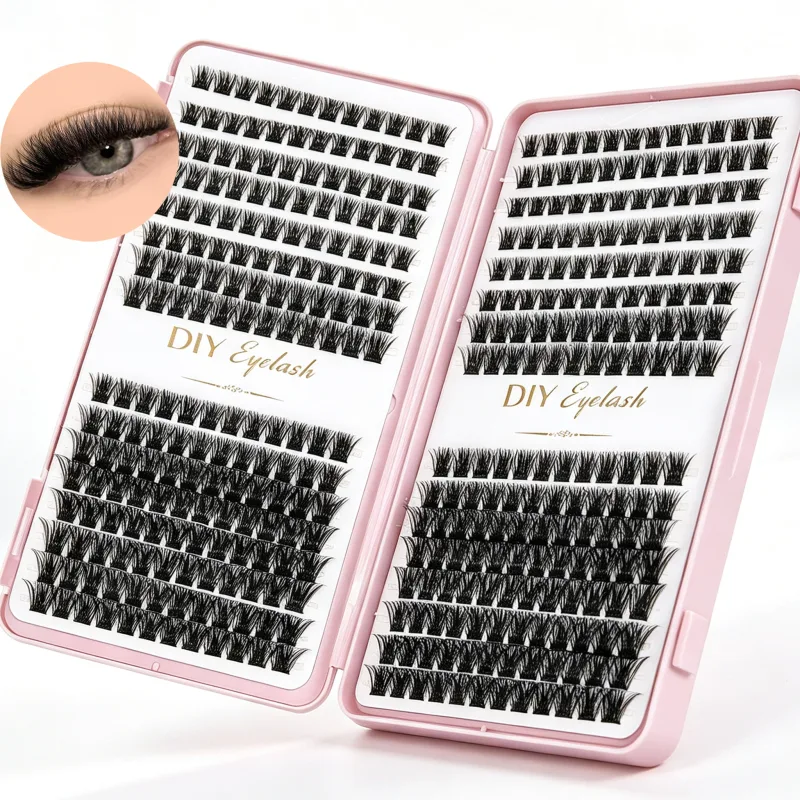 DIY Fluffy Individual Eyelash Clusters D Curl Blandet længde Segmenterede falske vipper Genanvendelig vippebog til øjenmakeup