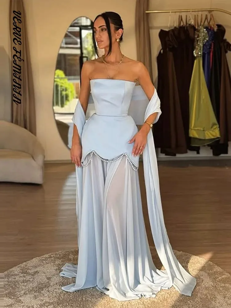 Pakaian Petang Wanita Jala Perca Pakaian Panjang Tanpa Tali Tali Reben Wanita Elegan Tanpa Lengan Tanpa Belakang Pinggang Cinching Vestido Baru — image 3