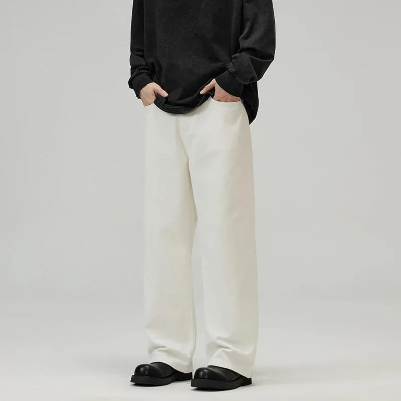 100 % Baumwolle Herren Baggy Straight Jeans Bequeme weiche Freizeithosen Mode koreanische weiße braune Denim-Hose Männliche Kleidung — image 4