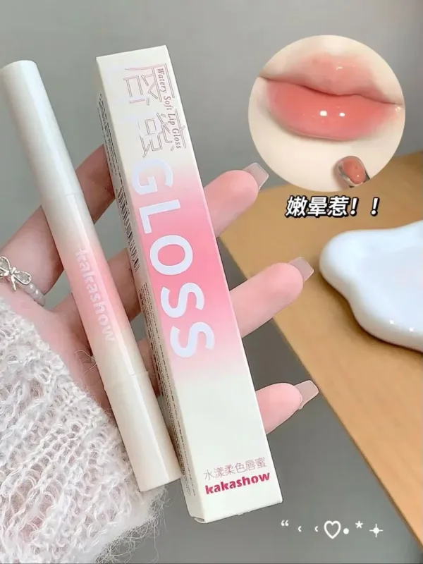 Kakashow Rossetto idratante a specchio (punta di pennello in ferro) Lucidalabbra in gel Lucidalabbra idratante in 6 tonalità nude naturali Cosmetici — image 2