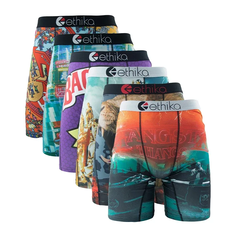 6Pcs Men Underwear Boxer Breathable Mesh Crotch Man Underpants Plus Size Print Mens Panties Trunks Sexy Men's Boxershorts — image 2