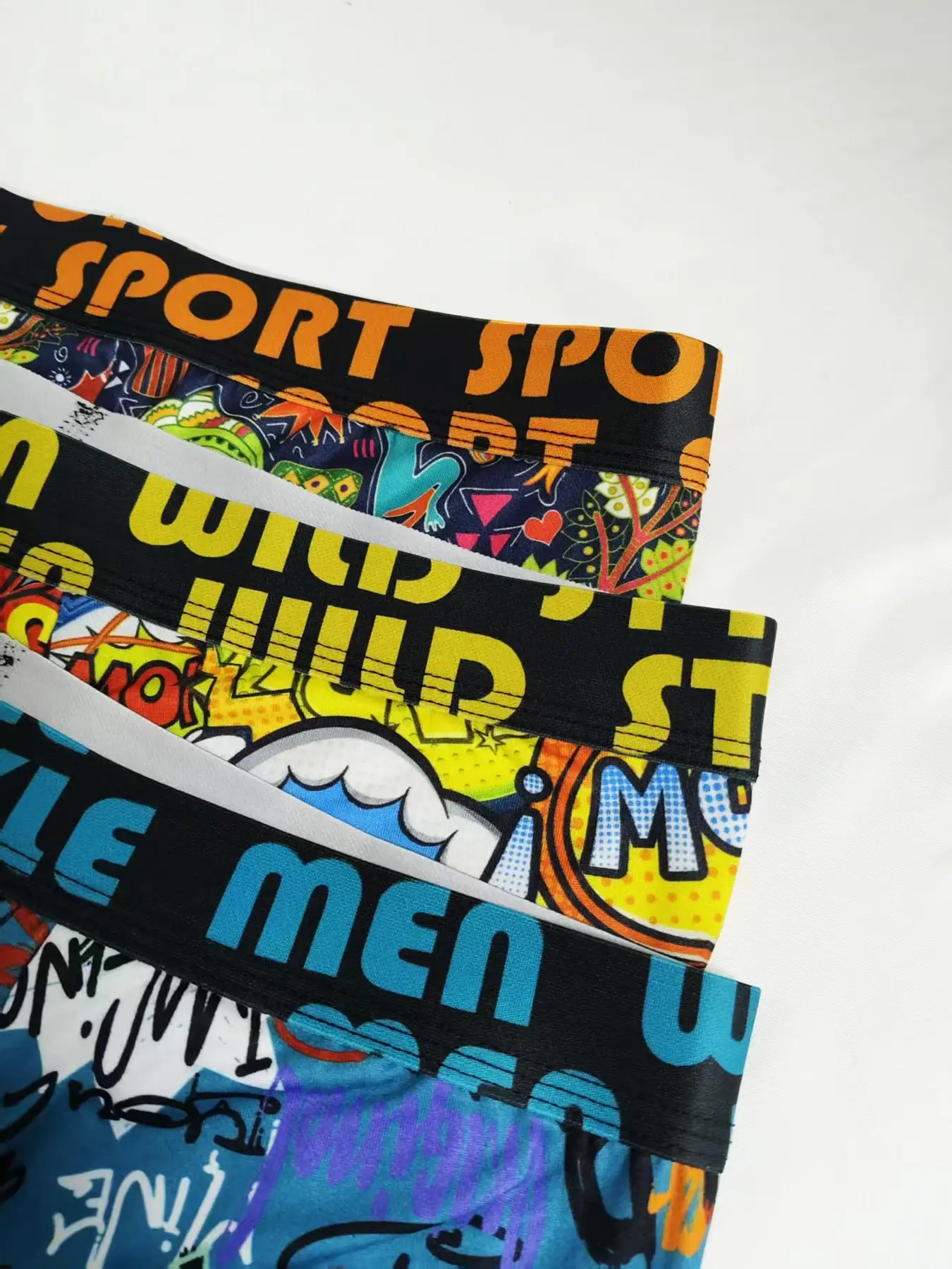 Erkek Eğlenceli Graffiti Baskılı Boxer Şort Rastgele 5 Parçalı Set, Trendy, Kişiye Özel, Rahat ve Nefes Alabilen Dört Köşe Pantolon — image 4