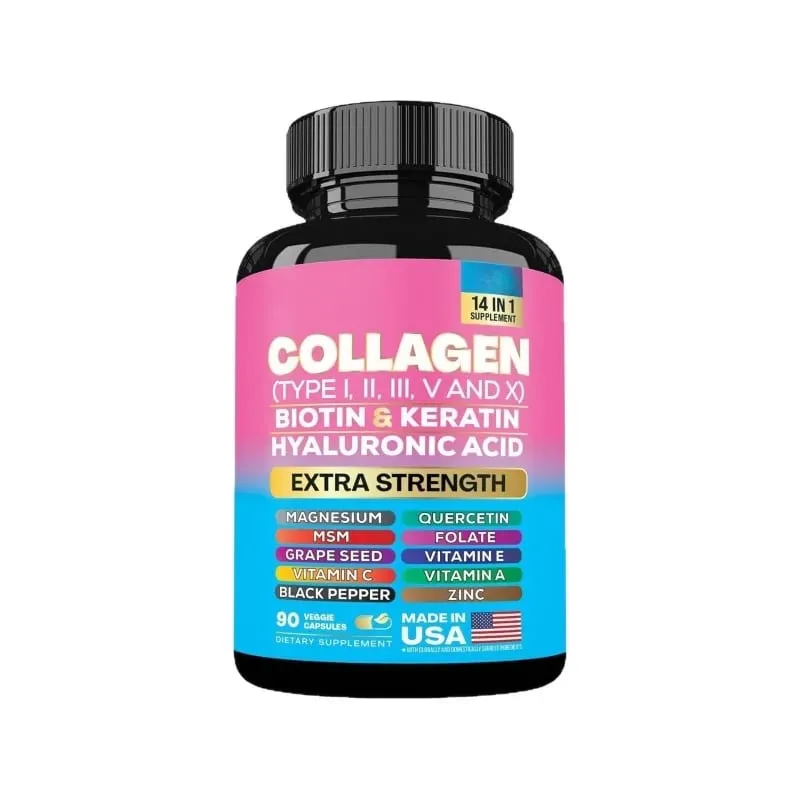 Collagen Biotin Keratin Hyaluronic Acid Capsules Extra Strength with Vitamins A C E and Zinc Skin Health 90 Capsules
