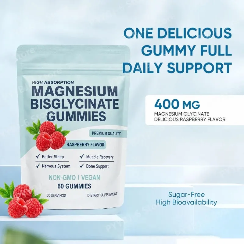 Caramelle gommose bisglicinate di magnesio ad alto assorbimento sapore di lampone vegano 60 conteggi supporto per la salute delle ossa muscolari non OGM senza glutine — image 6