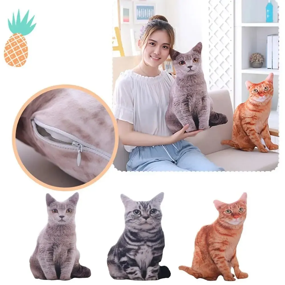 קטיפה מציאותית 3D בובת חתול מצוירת סימולציה ממולאת חתול קטיפה כרית קוואי רך קטיפה חיות כרית צעצוע לילדים בנות — image 7