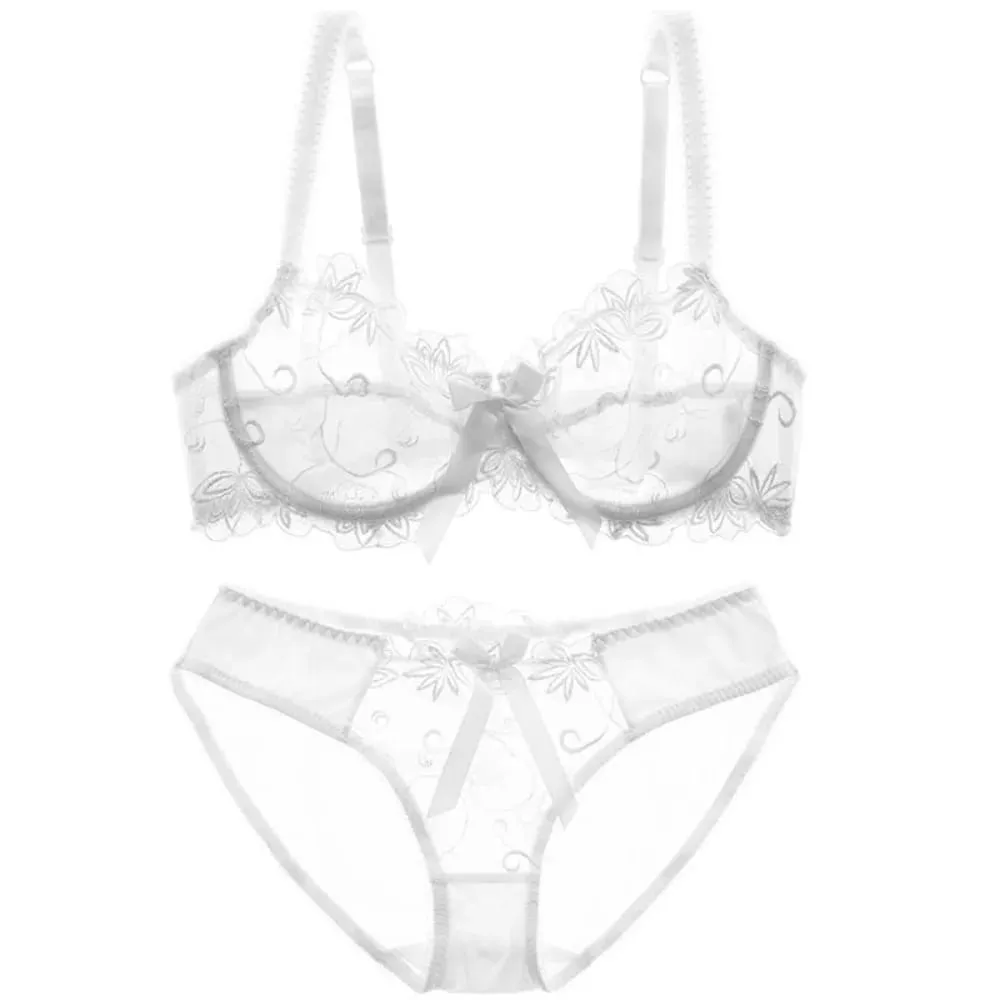 ผู้หญิงเซ็กซี่ Sheer ตาข่ายลูกไม้ชุดบาง Minimizer หน้าอกใหญ่ Bowknot Pure Desire ชุดชั้นใน Brassiere ชุดชั้นใน 34-40 BC — image 6