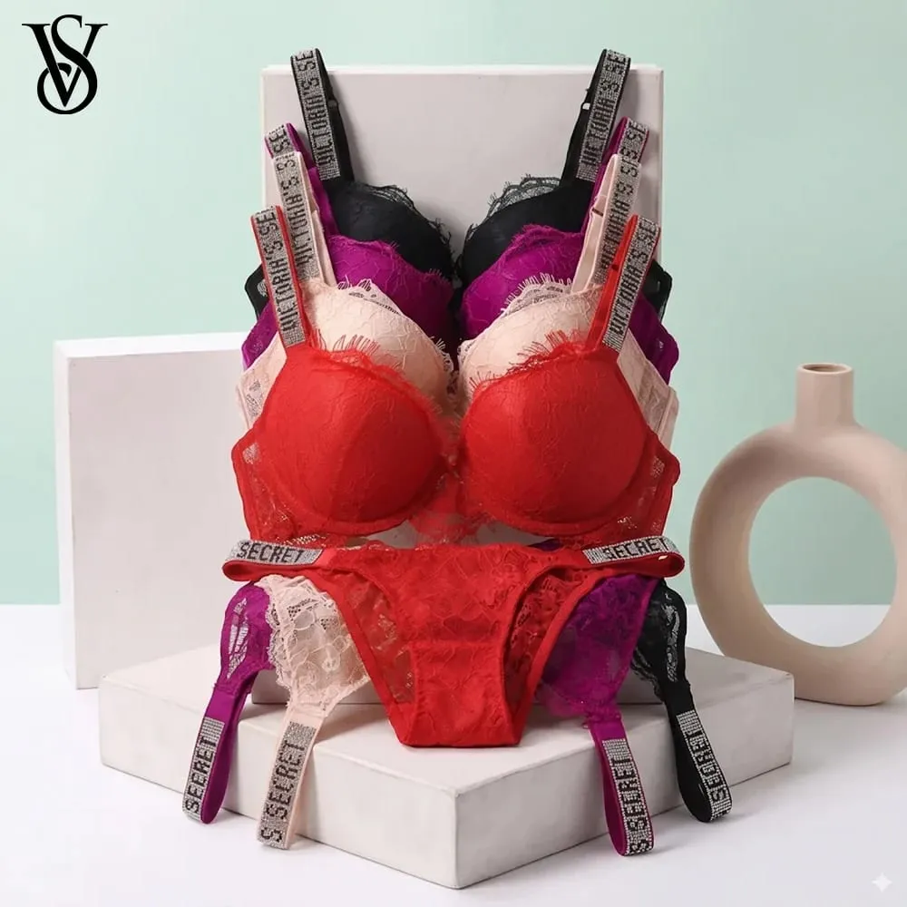 Comfortable Push Up Shapewear Adjustable Padded Gathered Lace Lingerie Set New Victoria's Secret Women's Sexy Bra and Panty Set — image 1