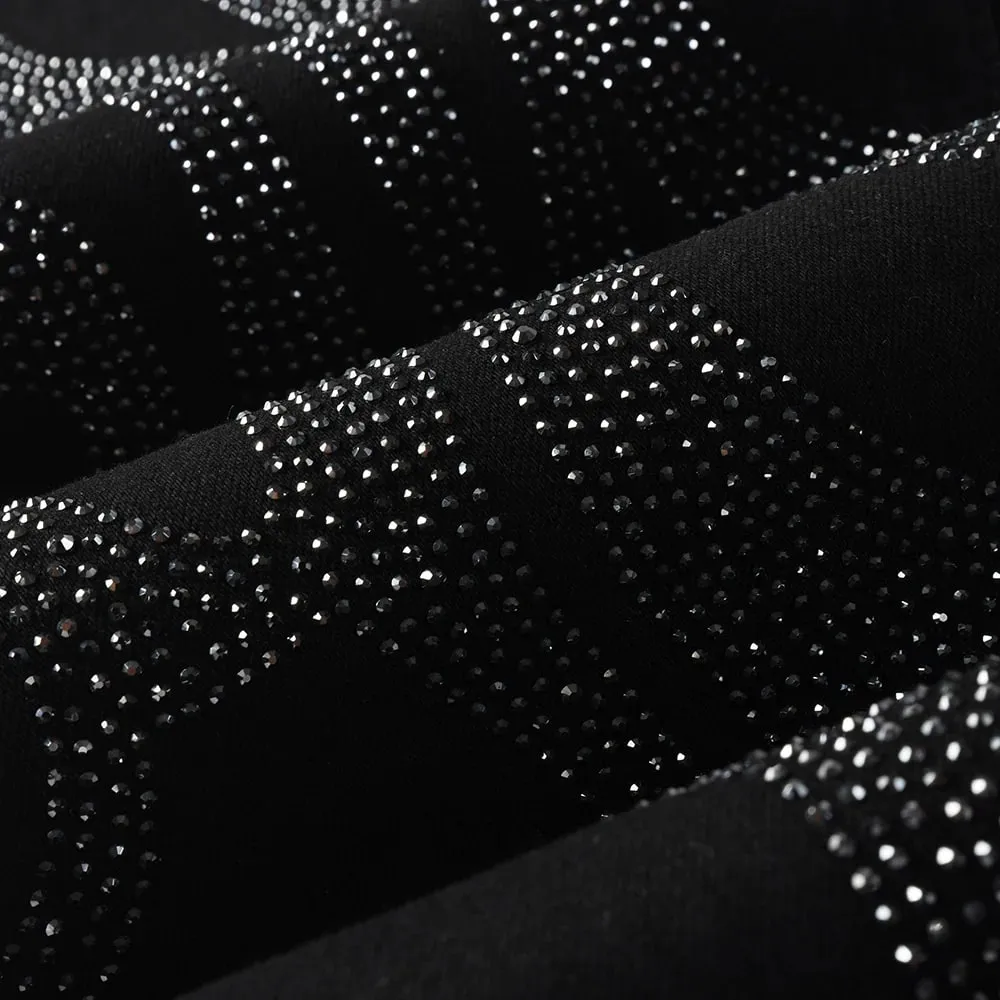 Mænd Crystal Denim Jeans Højkvalitets Rhinestone Stretch Bukser Streetwear Sorte Skinny Tapered Bukser — image 4