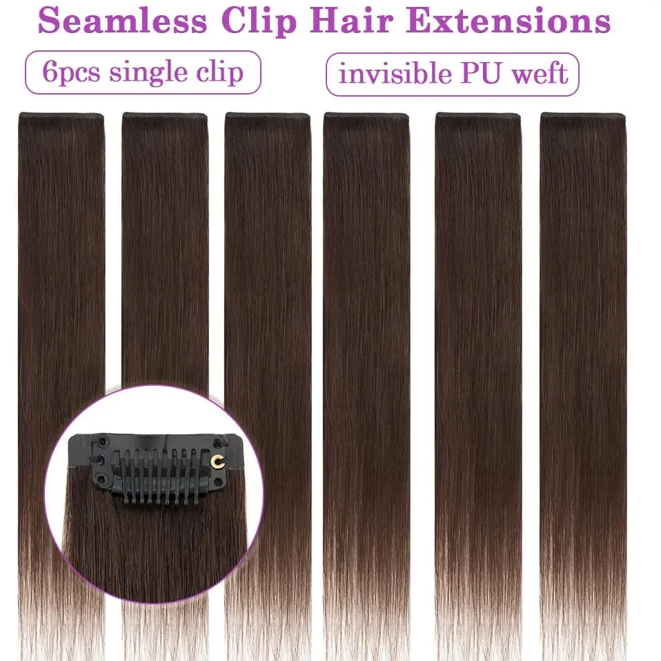 S-noilite Nahtlose PU-Haarverlängerung mit dünnem Schuss, 6 Stück, Clip-in-Haarverlängerungen aus echtem Menschenhaar, glatt, weiche Seide, Clip-in-Verlängerung für Frauen — image 2