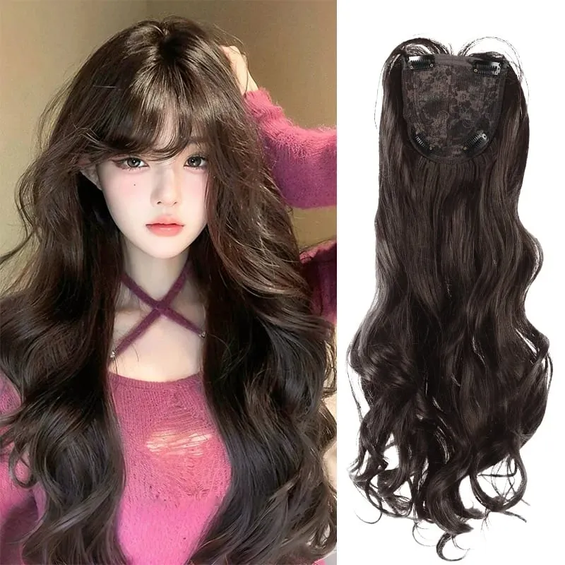 Voluminous Curly Synthetic Fiber Wig Topper – No Cap Needed BB Clips Secure Add Length & Body for Commute or Events — image 7