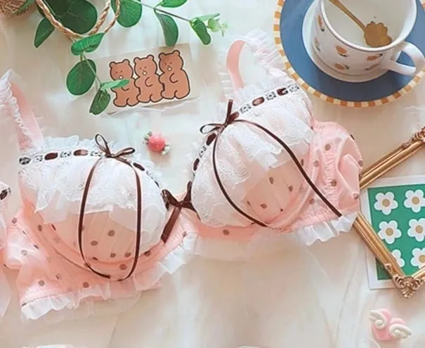 Roztomilá krajková sada podprsenky v japonském stylu s kosticí Light Push Up Support Sladký smyslný vzhled Teen Girls Podzimní Zimní kolekce CA — image 9