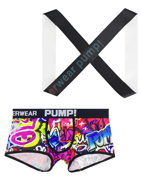 Set Ringkas Boxer & Tali Bahu Cetak Graffiti 2 Keping Lelaki - "WEAR PUMP!" Logo, Seluar Dalam Atletik Selesa Bernafas — image 2