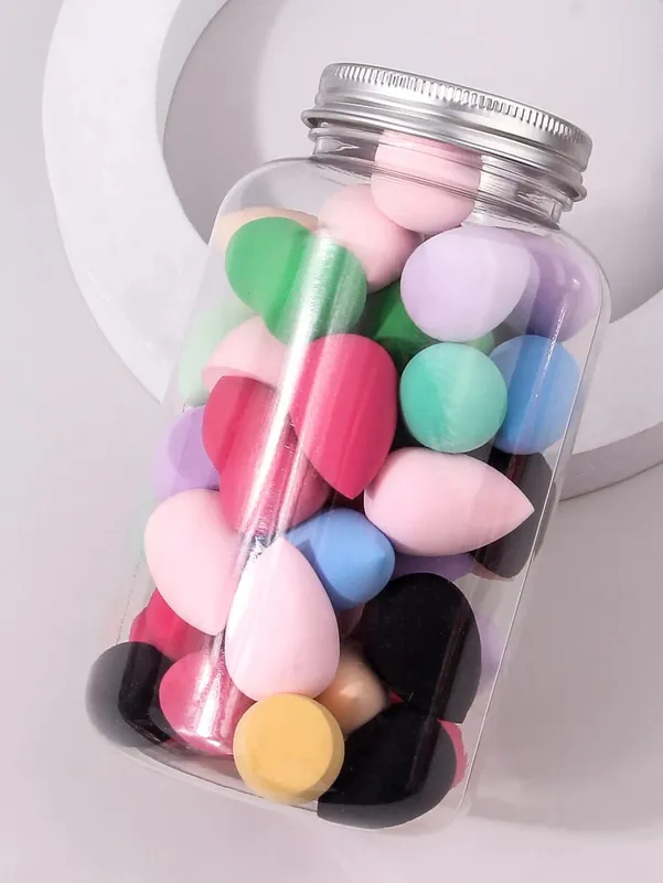 Confezione da 10/25/50/100 spugne per trucco con colori e forme casuali Strumenti per sfumare senza lattice per liquidi/crema/polvere — image 11