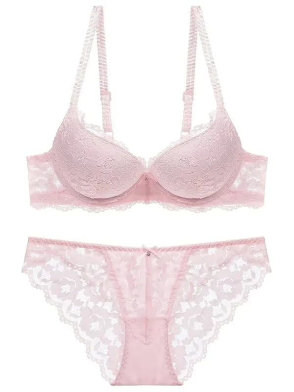 1 Set Elegant Lace Embroidery & Breathable Fabric Lingerie Set: Push-Up Bra Drop Waist Sheer Panty - Ultimate Valentine's Day — image 4
