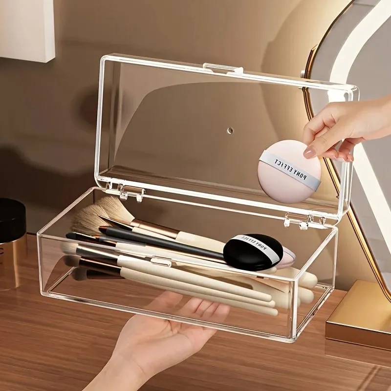 Stapelbare Acryl-Aufbewahrungsbox für Make-up-Pinsel mit Deckel, transparenter Organizer für Make-up-Schwämme, staubdicht, für kosmetische Werkzeuge, Puff-Aufbewahrungskoffer — image 5