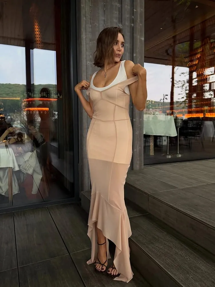 2026 Summer Sheer Mesh Overlay Spaghetti Strap Midi Dress Waist Cinched Sleeveless Women Accessories Versatile Chic Lady Outfit — image 7