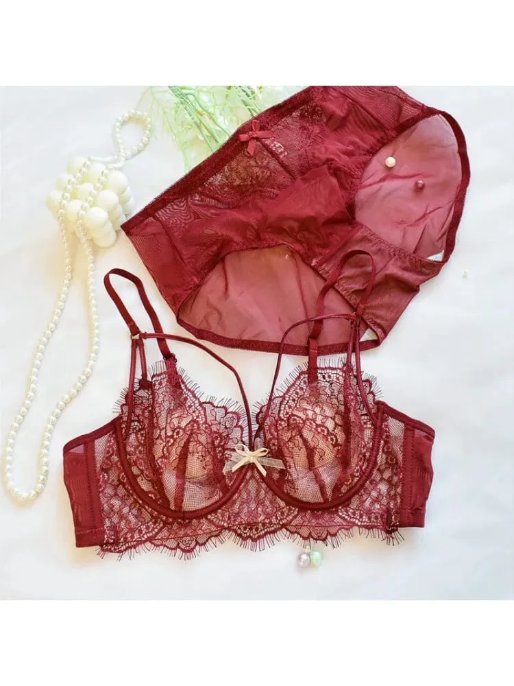 Coreano Tendenza Calda Puro Desiderio Reggiseno di Pizzo Set Con Ferretto Tazza Sottile Push Up Busto Grande Visivamente Piccolo Anti Droop Lingerie 32-38 Hot — image 3