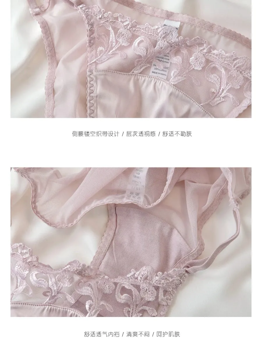 Dessous-Set im französischen Stil für Damen, dünner, bügelloser Triangel-BH mit Spitzen- und Stickmuster — image 5