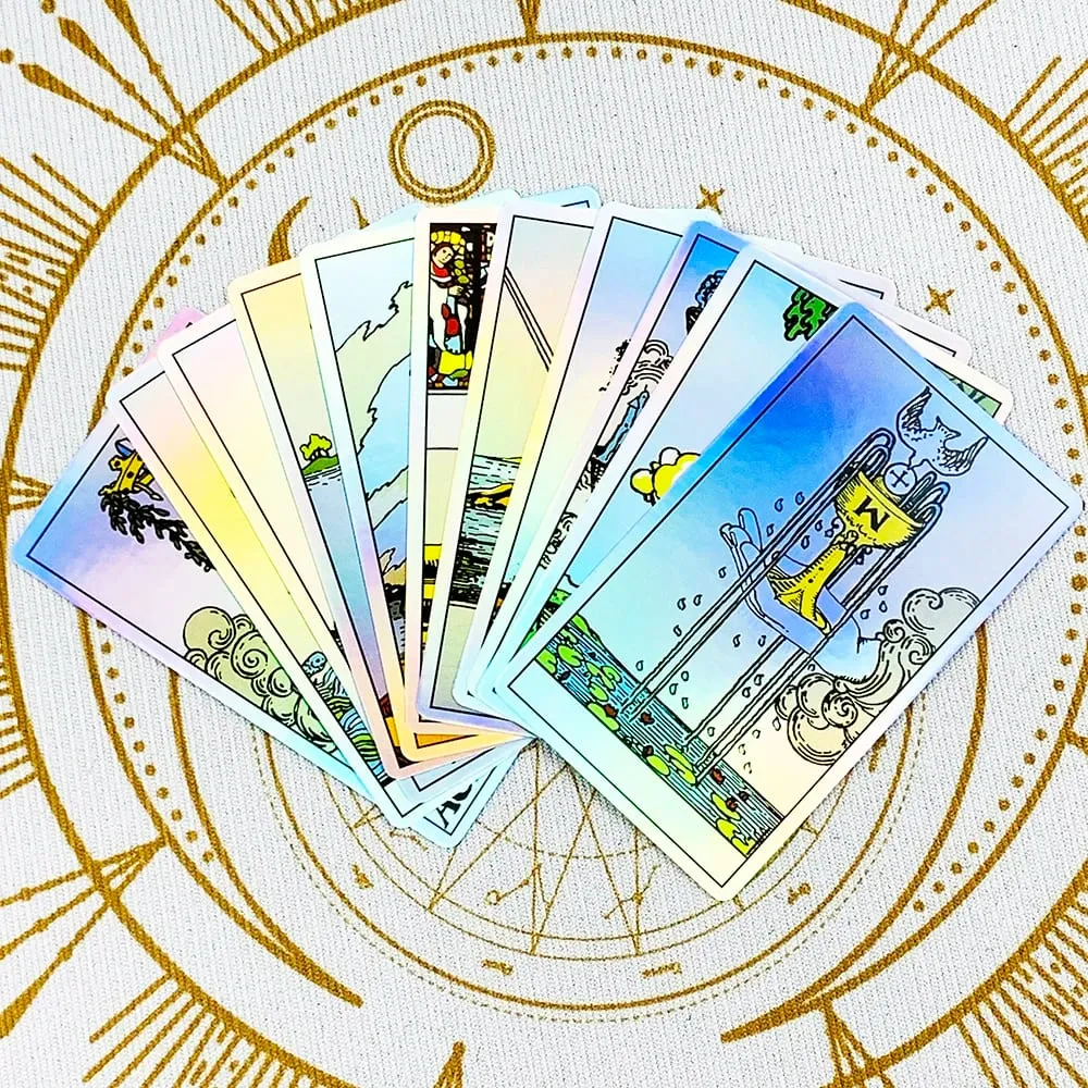 Jeu de Tarot holographique arc-en-ciel classique, 78 pièces, cartes de Tarot irisées avec guide de Divination, carte Oracle pour débutants