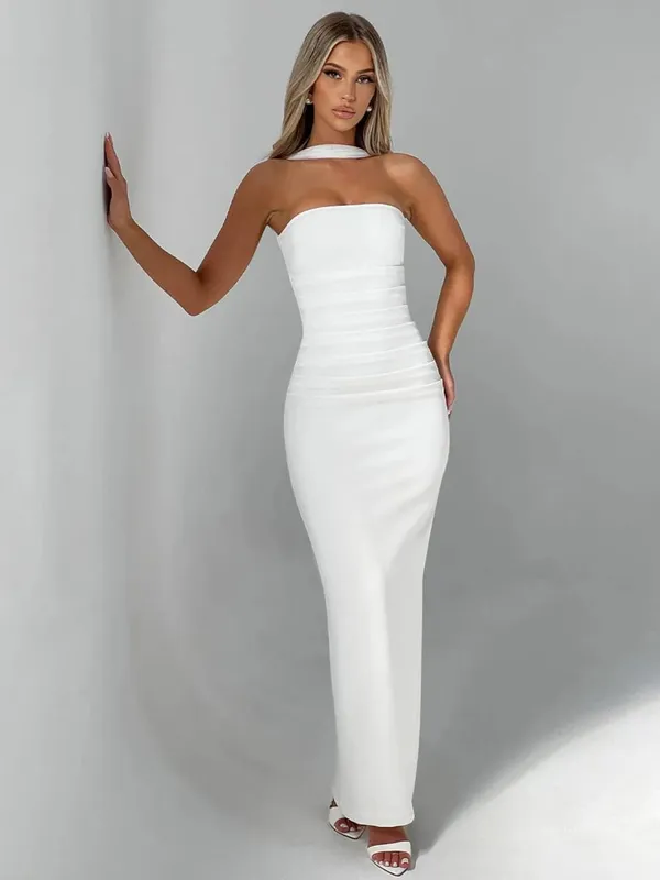 Hugcitar Elegantní šála Bez ramínek Pevné síťované rukavice Sexy Bodycon Maxi Prom Šaty Dámská Móda Y2K Outfity Svatební Party Narozeniny — image 11
