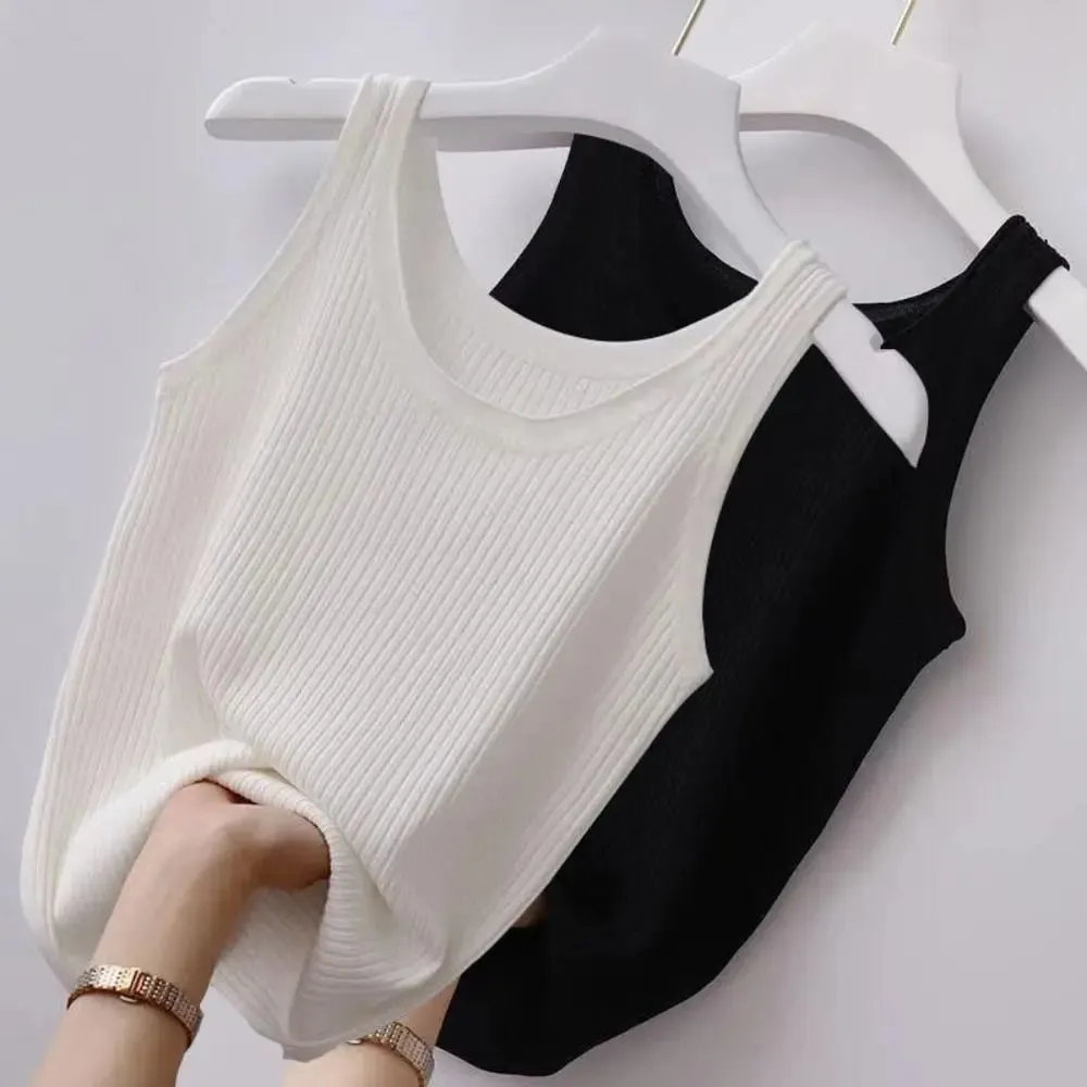 2024 Polyester Sexy košilka bez rukávů Základní top Jednobarevné Letní Košilka Streetwear Trička Tričko Jarní Pletené Tílko Dámské — image 5