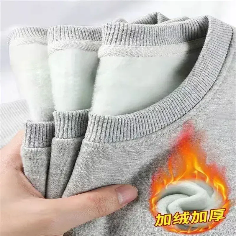 Sudadera gruesa de felpa de algodón de 600G, suéter fino de felpa pesado, suéter de cuello redondo sólido, suéter cálido para otoño e invierno — image 18
