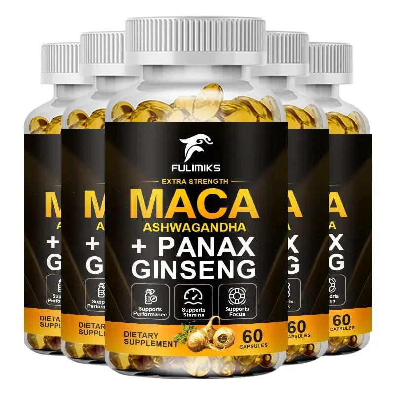 Miscela tripla di maca con integratore di ginseng e ashwagandha che favorisce la salute riproduttiva, l'equilibrio ormonale, i muscoli e il sollievo dallo stress — image 11