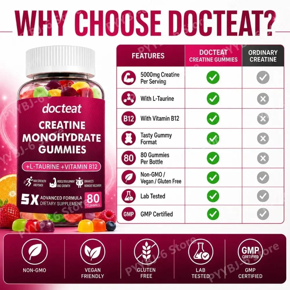 Creatine Monohydrate Gummies 80 นับพร้อมทอรีนวิตามินบี 12 อาหารเสริมโภชนาการการกีฬาแบบเคี้ยวสำหรับกล้ามเนื้อและพลังงาน — image 7