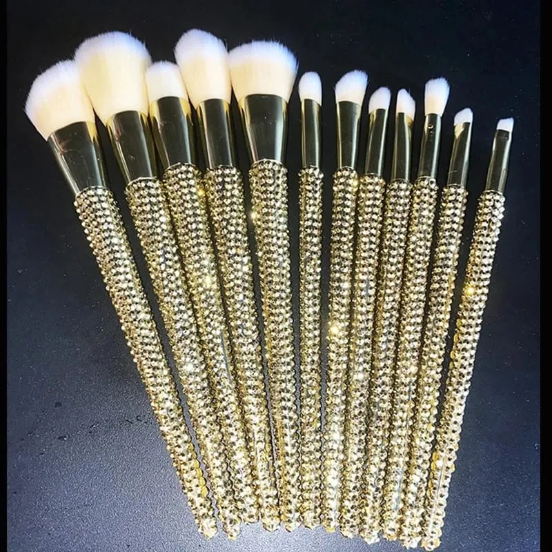 Pędzle do makijażu wysadzane diamentami 12 sztuk/zestaw klejnoty narzędzia kosmetyczne do makijażu pełne diamenty sypki puder do podkładu pędzel do korektora Bling — image 5