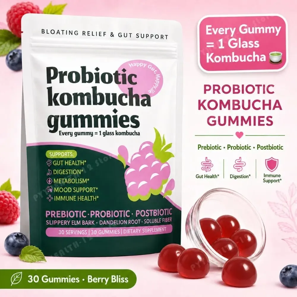 Probiotic Kombucha Gummies Every Gummy 1 Glass Kombucha Prebiotic Postbiotic Digestive Gut Health Vegan Berry Bliss 30 Gummies — image 1
