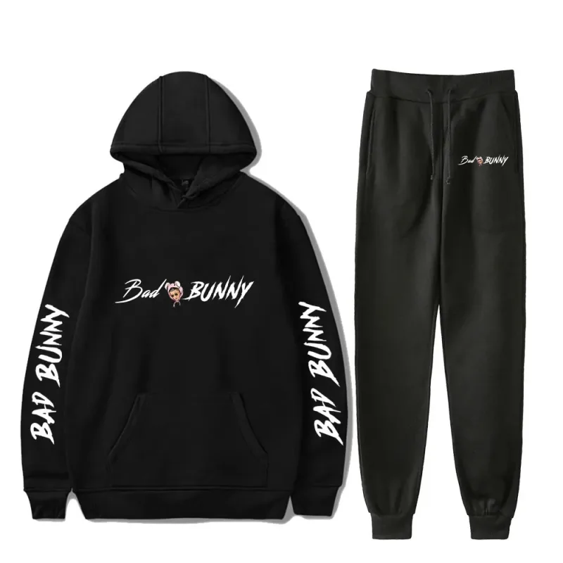 Harajuku Comfortable Funny bad bunny Print Sweatshirt Sweatpants Suit Men/Women Hoodies+ Trousers Suit Cute 2 Piece Set Clothes — image 34
