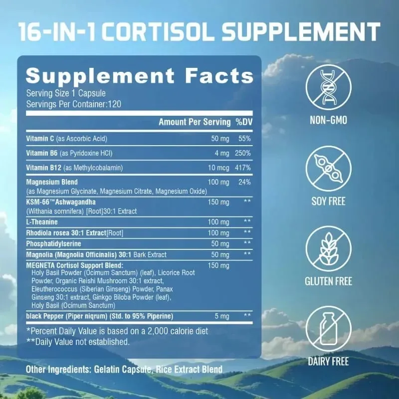16-in-1 Super Calm Cortisol Manager Supplement - Verbetert de focus en mentale helderheid Verlicht vermoeidheid voor dames en heren — image 2