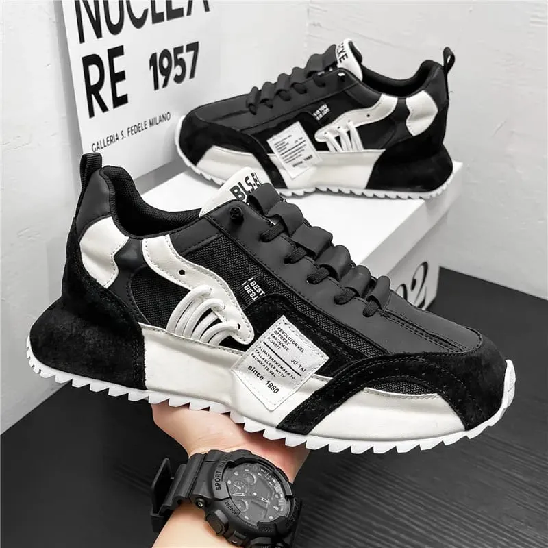 Kasut Lelaki Kasut Kasual Retro Musim Bunga Musim Bunga Platform Chunky Patchwork Mesh Lace Up Kasut Lari Lelaki Berjalan