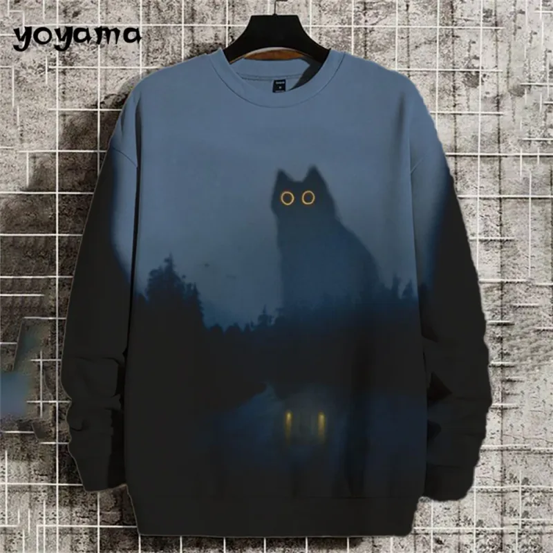 Cat Print Long Sleeve Hoodie for Men Oversized Hoodies Pullover Autumn Men Round Neck Sweatshirt Fashion Unisex Clothing Tops — image 14