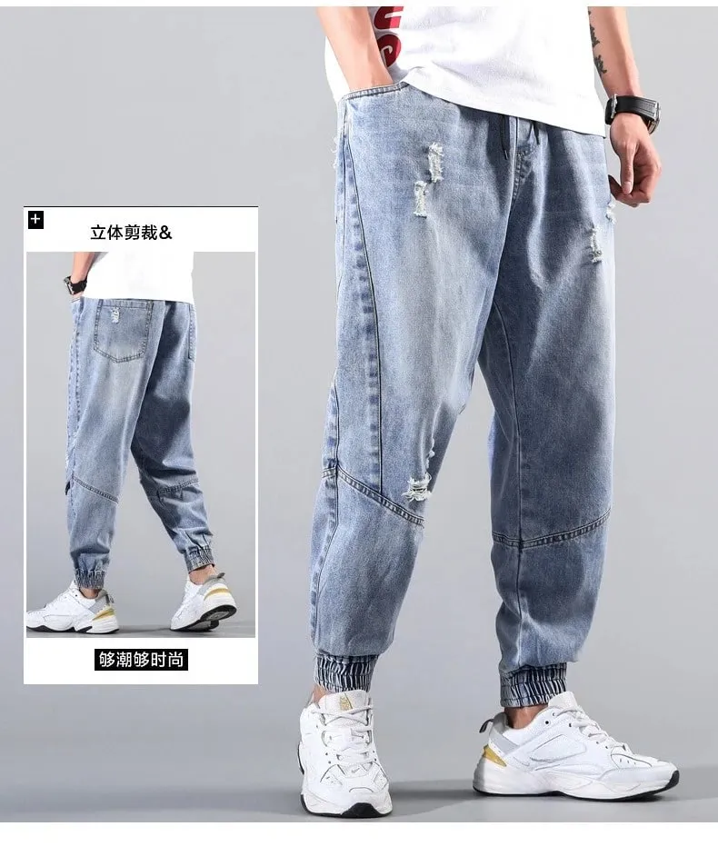 Jean élastique de rue pour hommes, pantalon Cargo en Denim, couleur unie, multi-poches, décontracté, taille moyenne, tenue quotidienne, jogging — image 4
