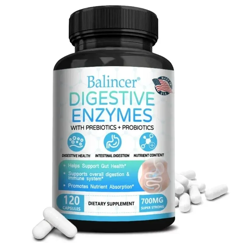 Enzima digestiva con prebiótico + suplemento probiótico: salud digestiva nutricional y apoyo inmunológico para hombres y mujeres adultos