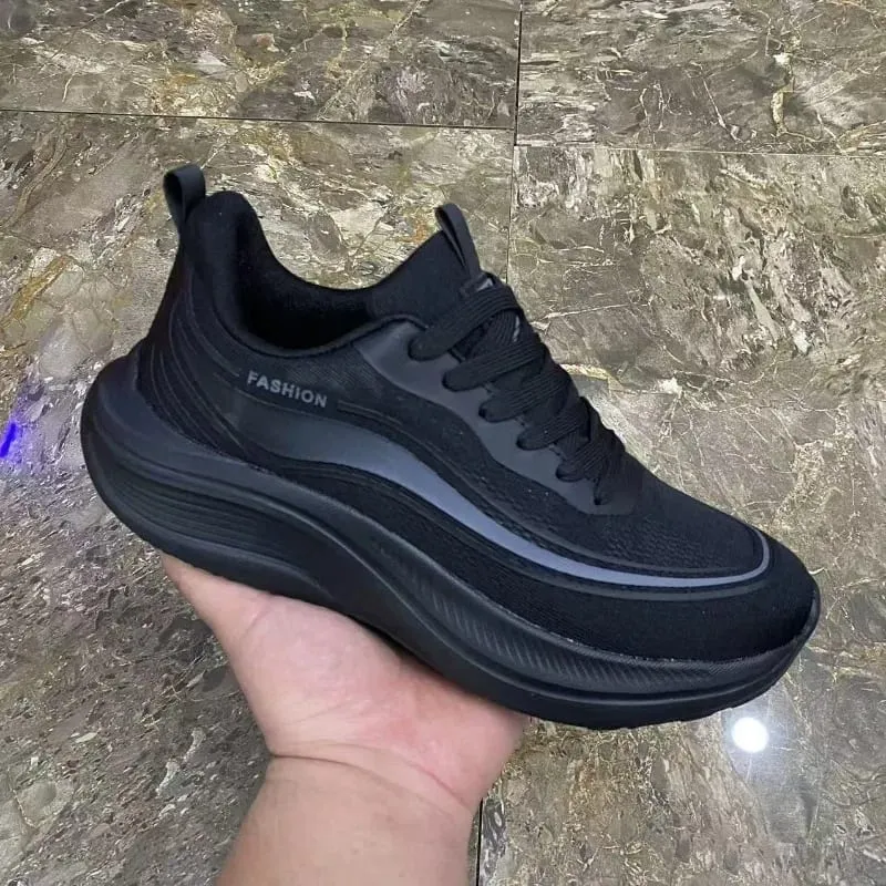Baskets en maille respirante pour hommes, chaussures de marche légères à semelle épaisse à lacets, chaussures de sport décontractées antidérapantes pour l'extérieur — image 5
