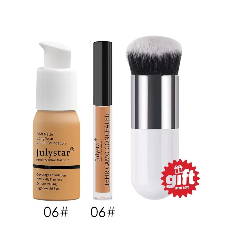 ชุดแต่งหน้าพื้นฐาน 3 ชิ้น แปรงรองพื้นและคอนซีลเลอร์ฟรี Matte 16H Oil-Control Lightweight Full-Coverage สำหรับใบหน้ารายวันอย่างเป็นธรรมชาติ — image 8