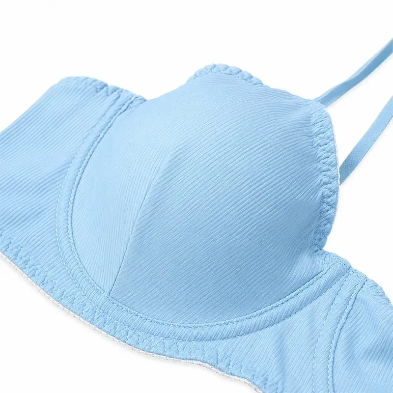 Set di biancheria intima da donna a costine tinta unita con ferretto e coppa sottile abbinato a perizoma a vita bassa morbido intimo quotidiano — image 4