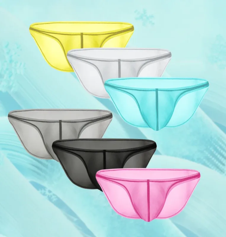 Sous-vêtements pour hommes, culotte triangulaire transparente en soie glacée délicate, slip taille basse de personnalité — image 4