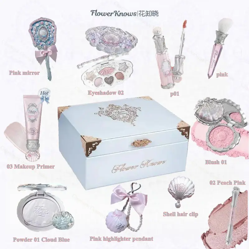 Flower Knows Shells Pearl Eyeshadow Essence Lip Honey Blush Cheek Makeup Front 11 pieces set — image 1