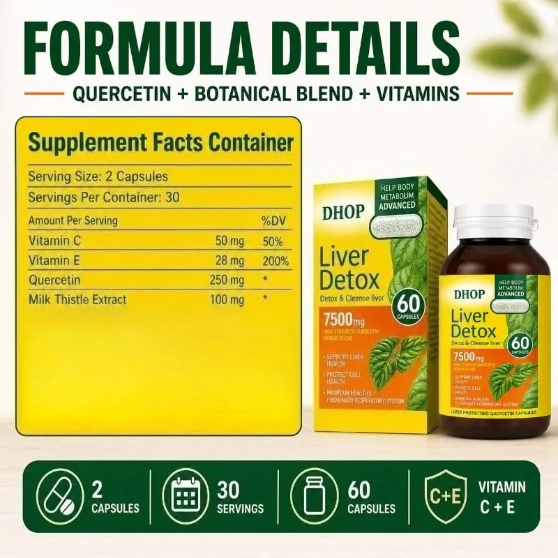 Capsules de quercétine 60 unités avec curcumine et extrait de chardon-Marie soutiennent la détoxification du foie et maintiennent la santé respiratoire — image 3