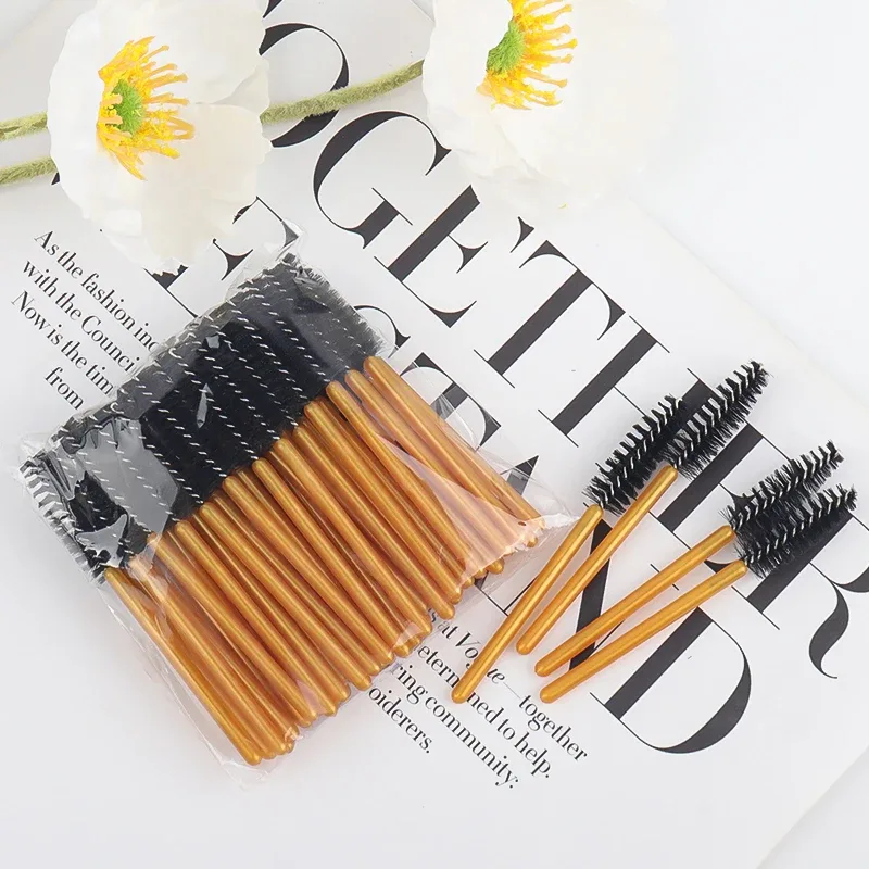 50pcs Disposable Golden Rod Eyebrow Eyelash Brushes Mini Mascara Wands Comb Eyelash Extension Applicator Beauty Makeup Tools — image 9