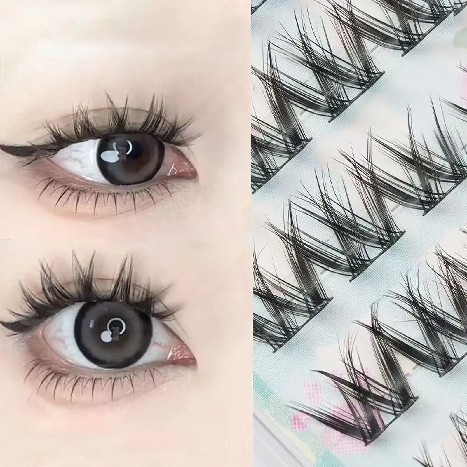 Açık Mat Fiber W-Şekil Kabarık Küme Kirpikler 10 Satır 60 Kesilmemiş Kümeler Doğal DIY Anime Göz Makyajı Kirpikler Günlük Ofis için