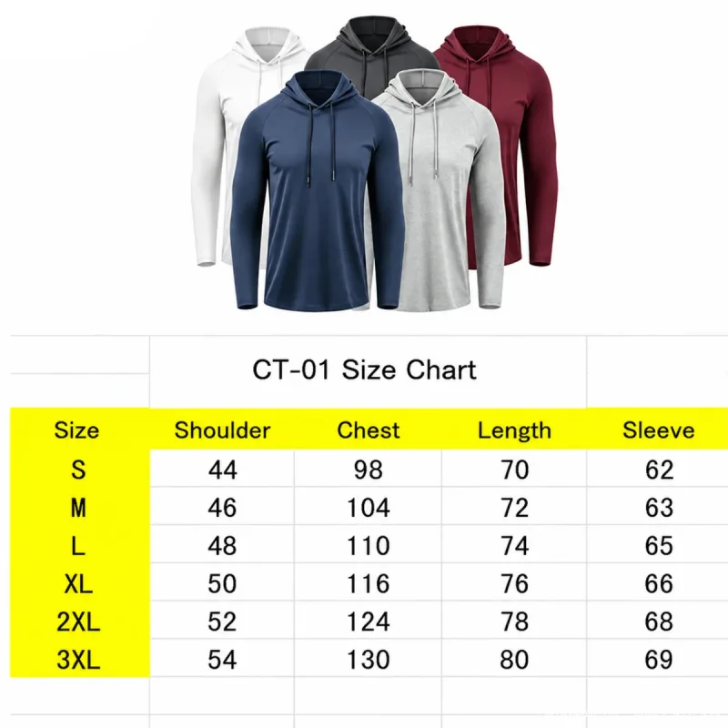Baju Pelindung Matahari Lelaki Hoodie Lengan Panjang Pepejal Kemeja-T Cepat Kering Lelaki Bina Badan Kecergasan Otot Pakaian Sukan Pakaian Gim — image 3