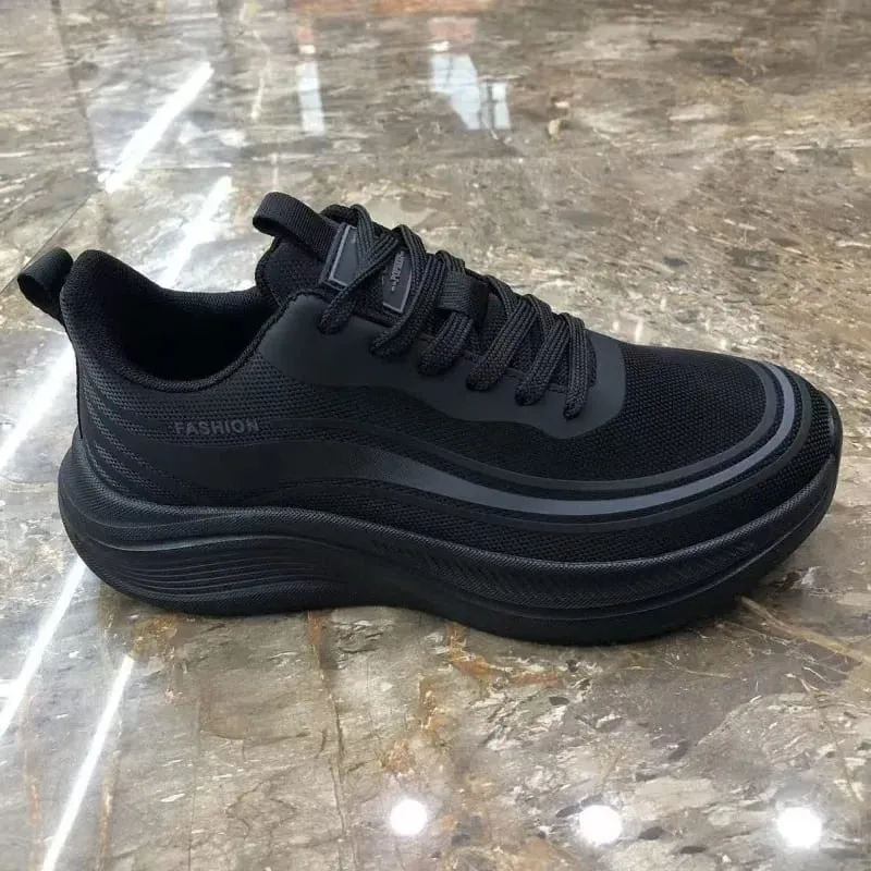 Baskets en maille respirante pour hommes, chaussures de marche légères à semelle épaisse à lacets, chaussures de sport décontractées antidérapantes pour l'extérieur — image 4