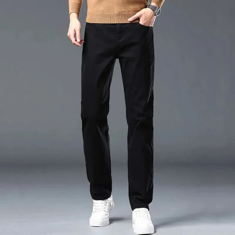 Frühling Neue männer Slim Fit Elastische Jeans Mode Grau Bequeme Casual Denim Hosen Koreanische Business Arbeit Gerade Schwarze Hose